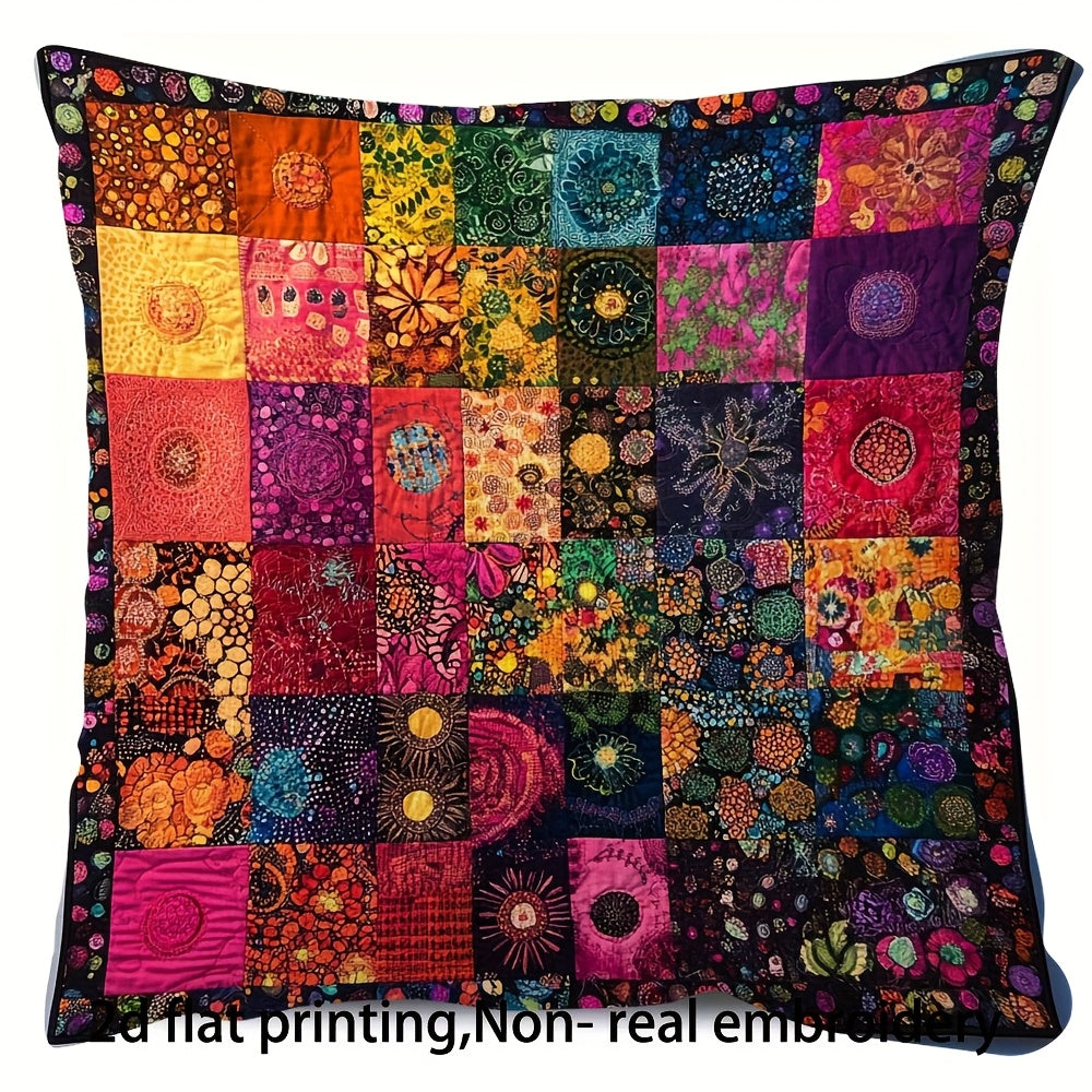 TEMU 1pc Retro Hippie Mandala Decorative Accent Pillow Cover, 18x18 Inches, Short Plush Double-sided Print, Vibrant Floral & Geometric Patterns, Zip