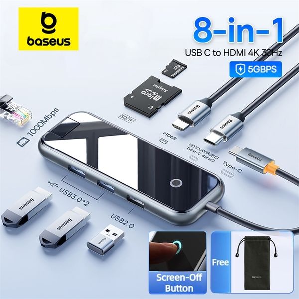Baseus USB C docking station compatible with 4K 30Hz Display 5Gbps USB C 3.0 Hub 100W PD SD-TF for Pro Air iPad PC 241225
