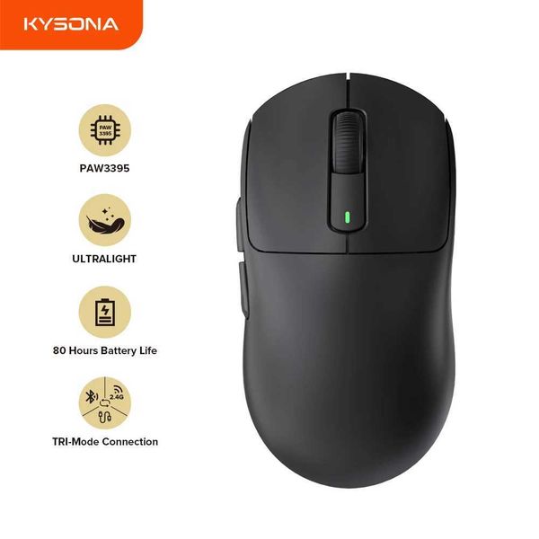 Kysona M600 Black PAW3395 Wireless Gaming Esports Mouse 55g 26000DPI 6 Buttons Optical PAM3395 Computer Mice For Laptop PC Y240820