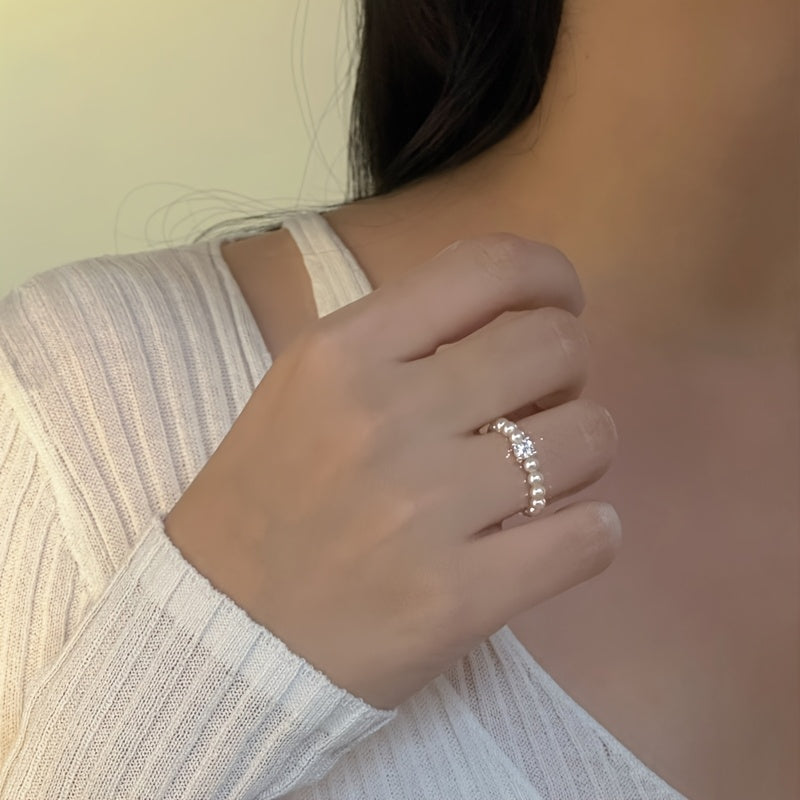 TEMU Elegant & Chic Stretch Beaded Ring - , Casual Attire Or Gifting, Small Square Sugar Beads, Luxury