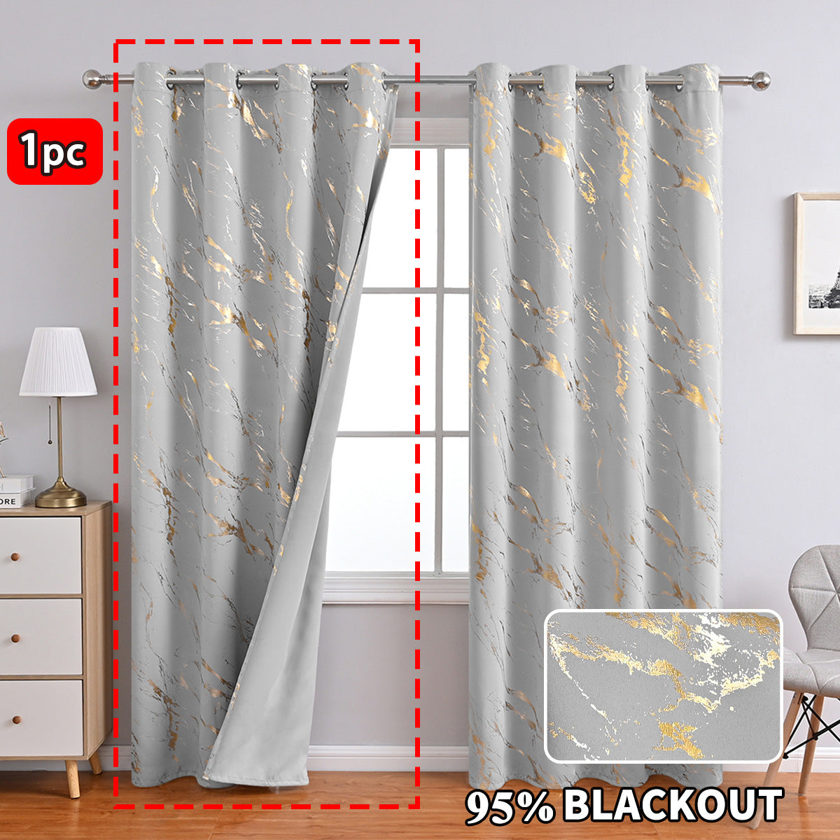 YL-37103 cross-border hot stamping and silver marble high-precision blackout curtain punching living room sunscreen finished curtain