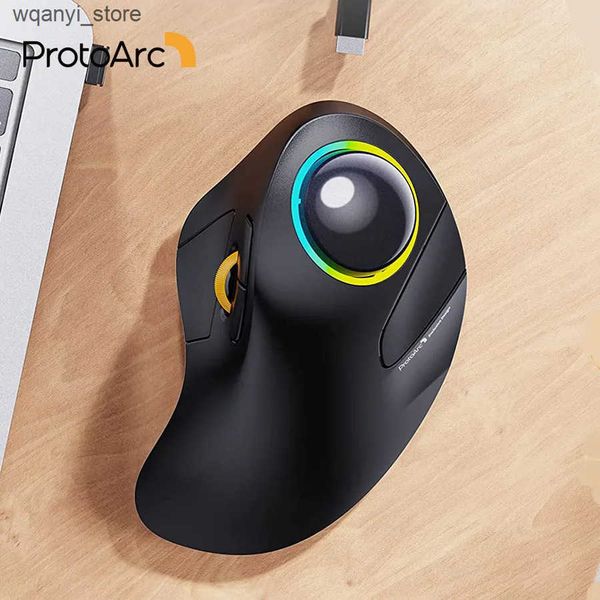 Mice ProtoArc EM03 Wireless Bluetooth Trackball Mouse Rechargeable Ergonomic RGB Backlit Rollerball Mice for Windows Mac iPad L240910
