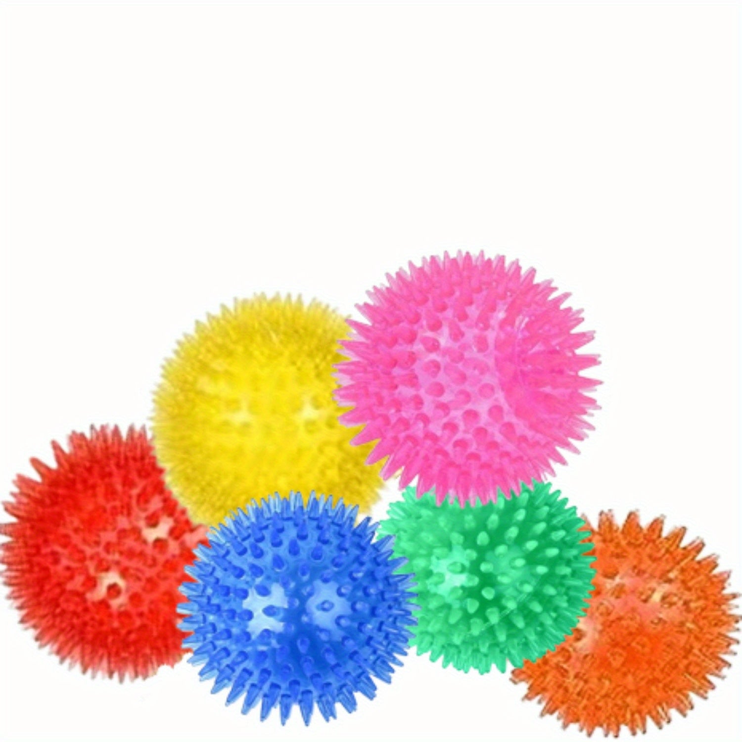 TEMU 6pcs Large Dog Toy Balls - Durable Tpr Spiked Teeth Cleaning Chew Toys, Squeaky Interactive Fetch Toys For All Breeds, Vibrant Colors Puppy