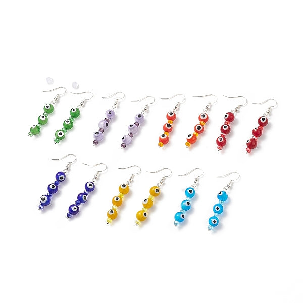7 paires de boucles d'oreilles pendantes en perles de verre et œil maléfique au chalumeau de 7 couleurs