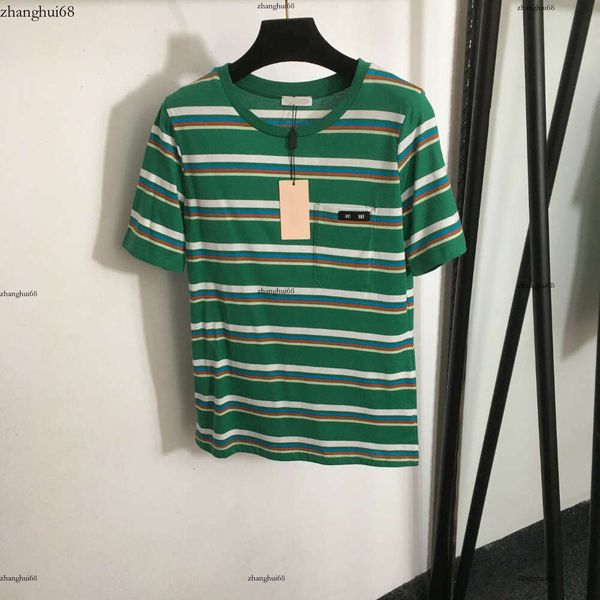 designer shirt women brand clothing womens summer tops fashion Letter pocket logo stripe round neck short sleeve ladies t-shirt May 16