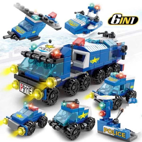 Blocks Blocks 147 pieces of 6-in-1 urban police series car models small particle building blocks assembly childrens puzzle toys gifts H24111