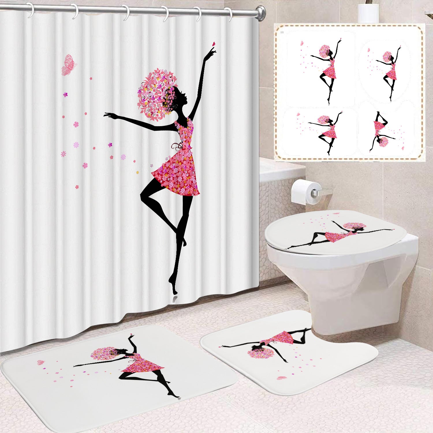YL-37474 Shower Curtain African Girl Home Bathroom Decorative Curtain Toilet Floor Mat Toilet Non-slip Floor Mat