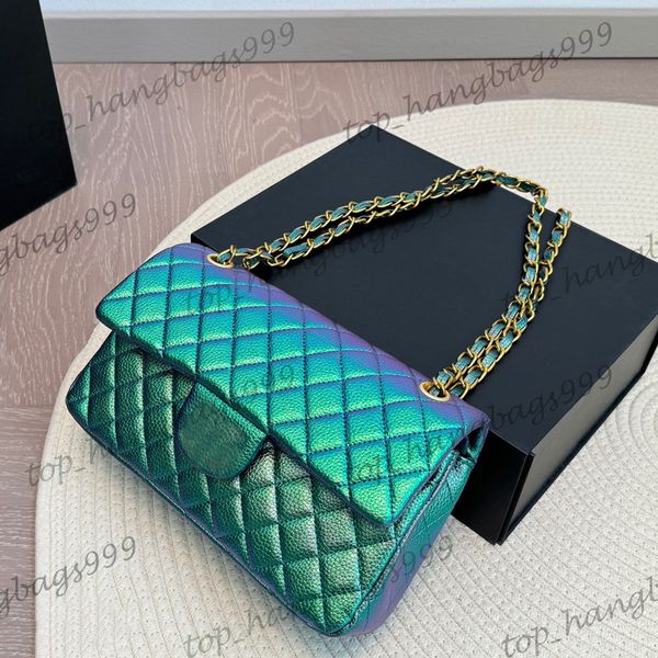 Shiny Pearl Gradient CF Classic Double Fap Quilted Shoulder Bags With Silver Turn Lock Matelasse Chain Crossbody Handbag Multi Pochette Saco