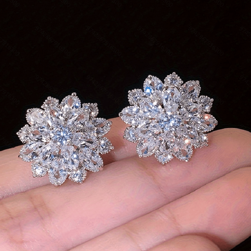 TEMU 1 Pair Fashion Snowflake Stud Earrings With Inlaid Cubic Synthetic Zirconia, Sparkling Mixed Color Jewelry For Parties, Gifts & Casual Attire,