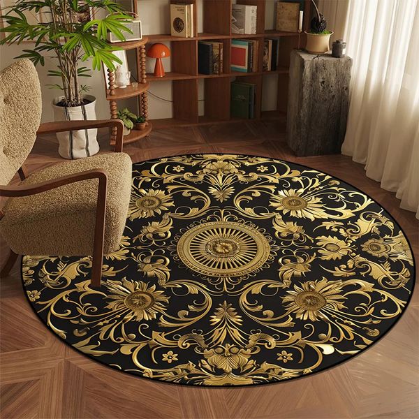 European Round Retro Carpet for Living Room Decoration Bedroom Carpet Computer Chair Learning Coffee Table Mat Non slip Customization 240821