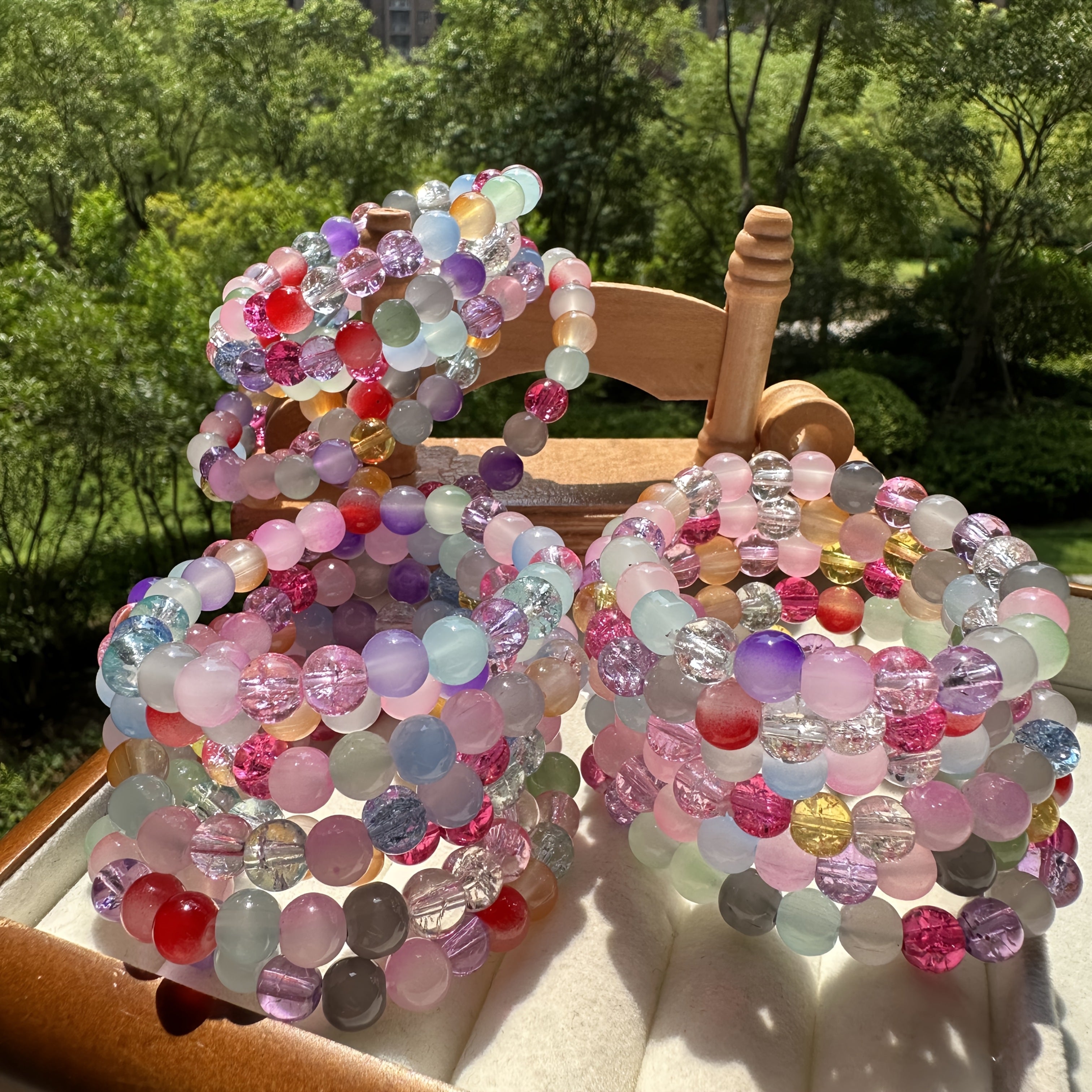 TEMU 12pcs Mixed Color Glass Bead Bohemian Style Bracelet Set - Versatile For All , Casual Attire Gifting