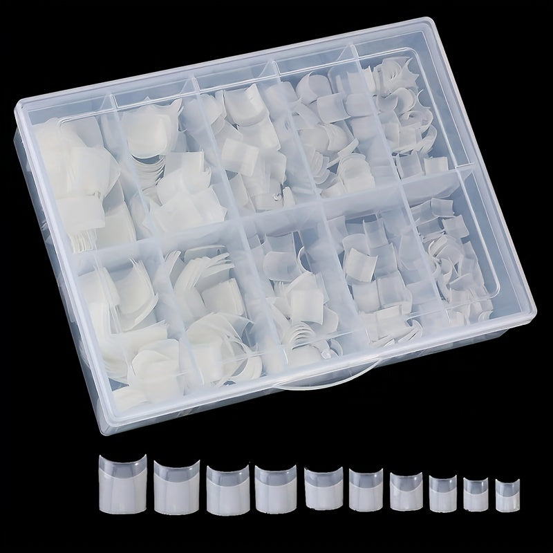 TEMU 240pcs Acrylic Nail Tips Set, Short Square French Manicure Fake Nails, Transparent Glossy Finish, Pure With Storage Case, Nail Tech Supplies