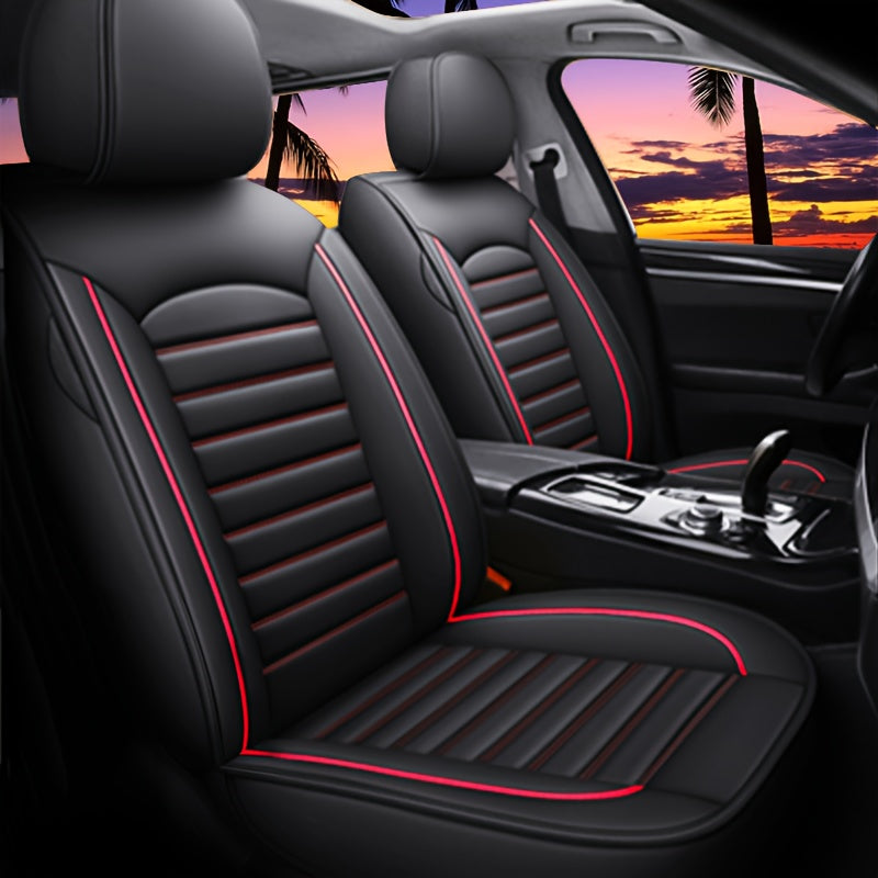 TEMU Complete Set Of Full Coverage Pu Leather Car Seat Covers, Car Seat Covers, Suv Pickup Truck, Car Seat Pads, 5 Seater Black And Red, Black And