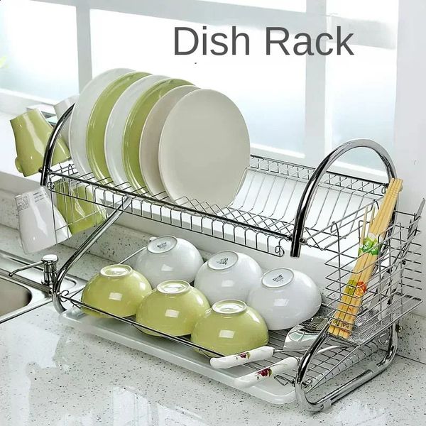 Rack de disco Drenagem de drenagem de camada dupla tigela de drenagem de armazenamento de cozinha e equipamento de bacia Software armazename