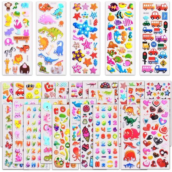 1000+, 3D Puffy 40 Different Sheets, Cute Stickers Variety Pack for Kids Scrapbooking,Gifts, Rewards Including Animals, Stars, Fishes, Heart