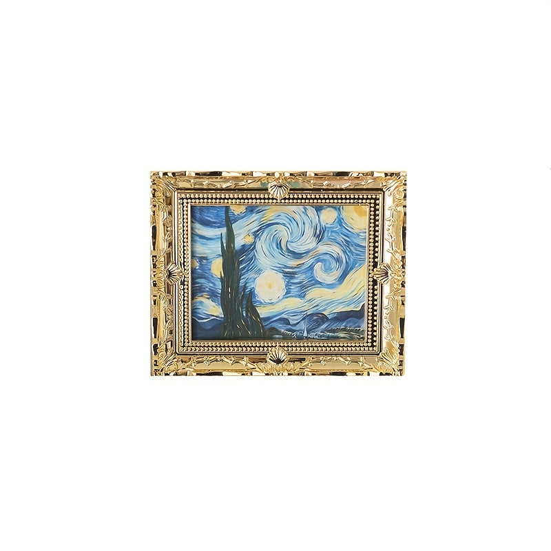 TEMU 1pc Miniature Van Starry Night Oil Painting, Mixed Color Dollhouse Decorative Photo Frame, Artistic Simulation Wall Art, Doll House Decorations,