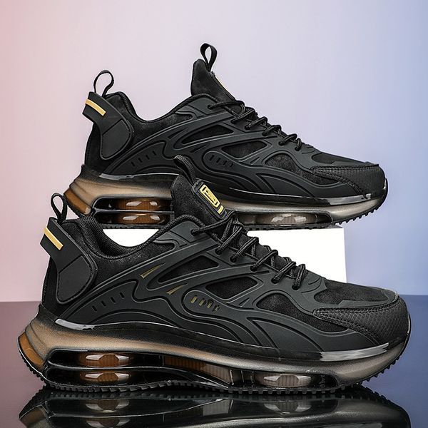 Men tênis de corrida preto branco espesso grosso malha respirável sports shoes plataforma tênis