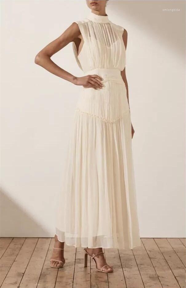 Casual Dresses Australian 2022 Chun Xia Collar Sleeveless Fold Agaric Accept Waist Thin More Elegant Red Dress