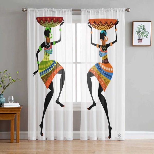 African Women Sheer Curtains for Living Room Bedroom Tulle Curtains Kitchen Window Treatments Panel Drapes Y240824
