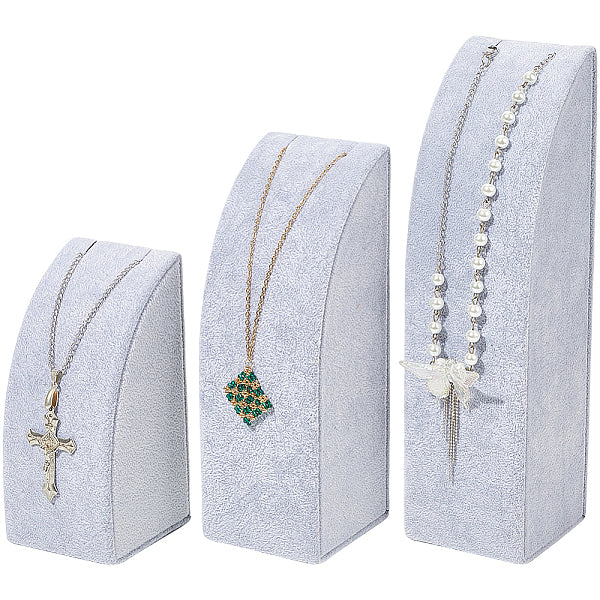 3 pieza de 3 tamaños de expositores de collares verticales de madera cubiertos con terciopelo