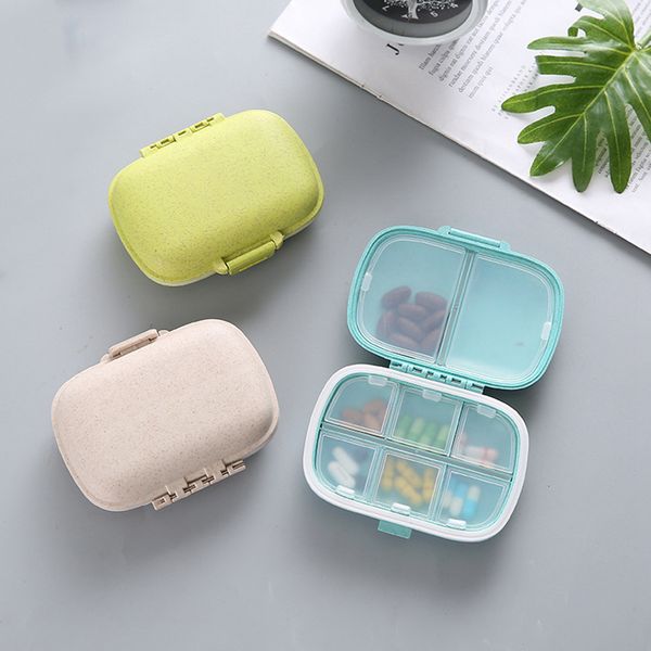 8 Grids Pill Box Tablets Organizer Container Seal Ring Wheat Straw Medicine Storage Pocket Case Holder Moisture Proof Pills Vitamin Cases Tr