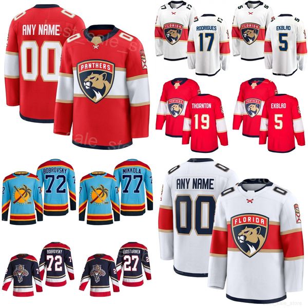 Custom Panthers Hockey Jersey 72 Sergei Bobrovsky 19 Matthew Tkachuk 27 Eetu Luostarinen 5 Aaron Ekblad 17 Evan Rodrigues Niko Mikkola Nate