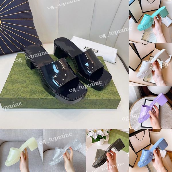 Woman Platform Beach Slipper Sandal Rubber High Heels platform Slide 5.5cm Pink Green Candy Colors Outdoor womens Slides Slippers Flip Flops