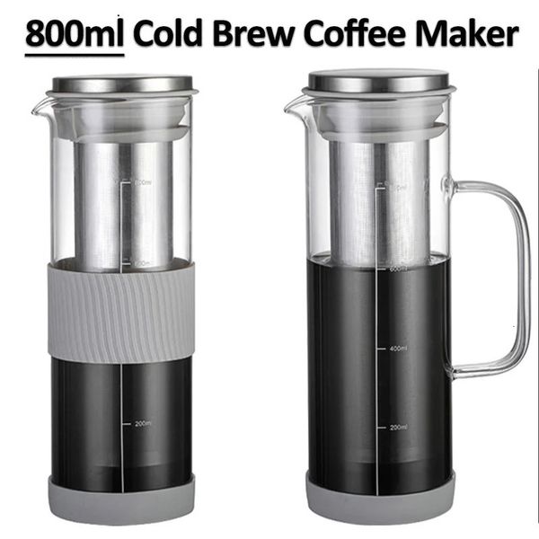 Portable Cold Brew Coffee Maker 800ml Large Capacity Glass Carafe Nonslip Silicone Bottom Airtight Lid 250107