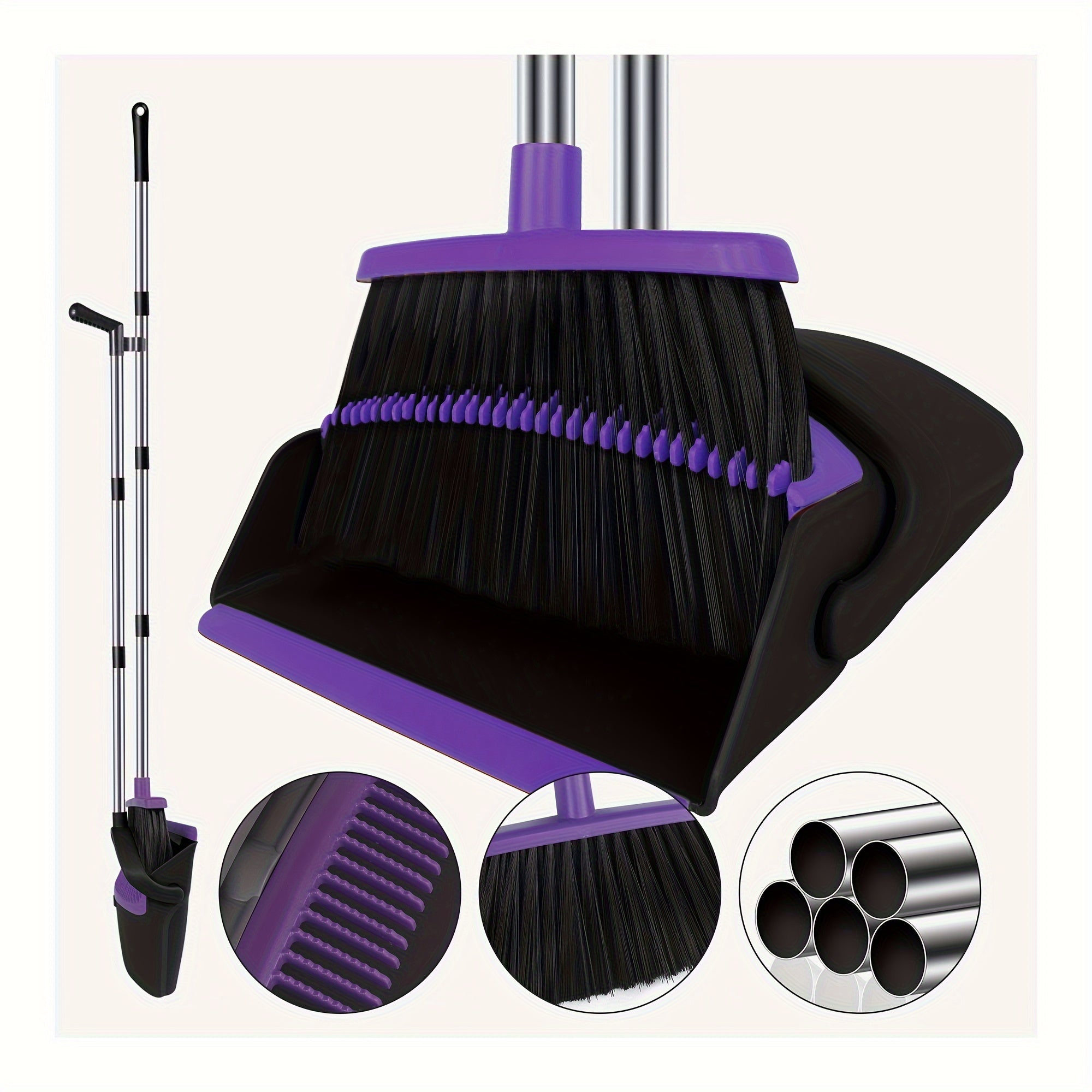 TEMU Broom And Dustpan Set With 51" Long Handle For Home Kitchen Room Office Floor Use Upright Stand Up Stand Up Broom With Dustpan Combo