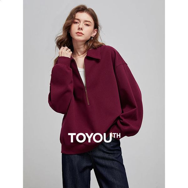 Toyouth Women Hoodies moletom 2025 Spring Polo Collar Sports Style Zipper Ankola Red Pullover Tops 250109