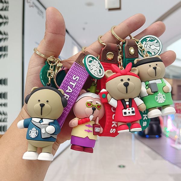 Coffee Bear Cartoon Exquisite Car Keychain Toy Milk Tea Cup Bag Pendant