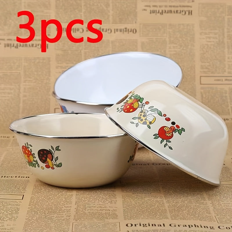 TEMU 3 Durable Enamel Bowls Set Of 3 Vintage Bowls - Sturdy Round Freshness Preservation Bowl For Fruits, Vegetables, Salads, And Dry Food -