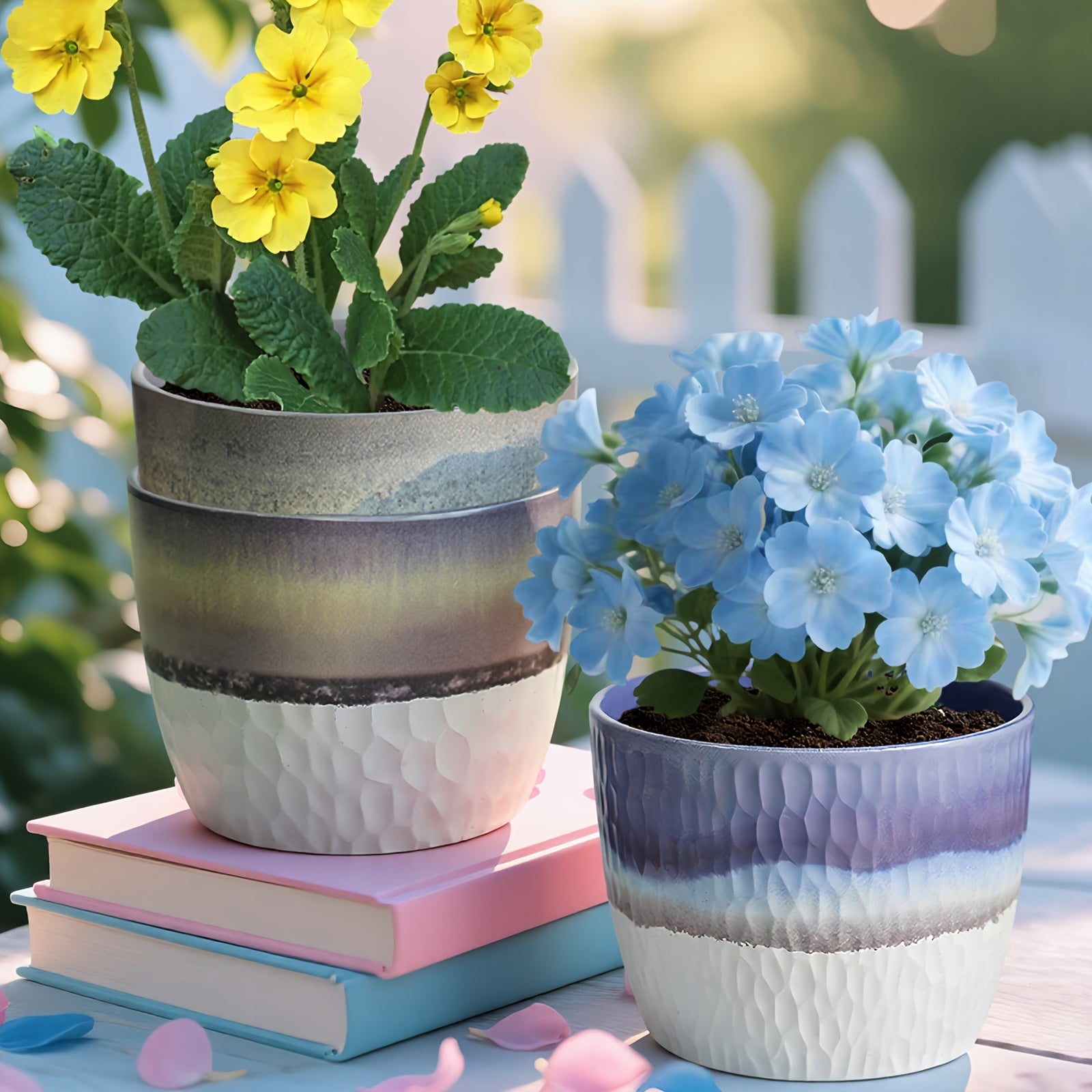 TEMU 3pcs Outdoor-indoor Round Vases - Lightweight, Weather-resistant , Multiple Styles, 4"-5"-6" Pot Combos Per Group, Commercial, Residential Use,