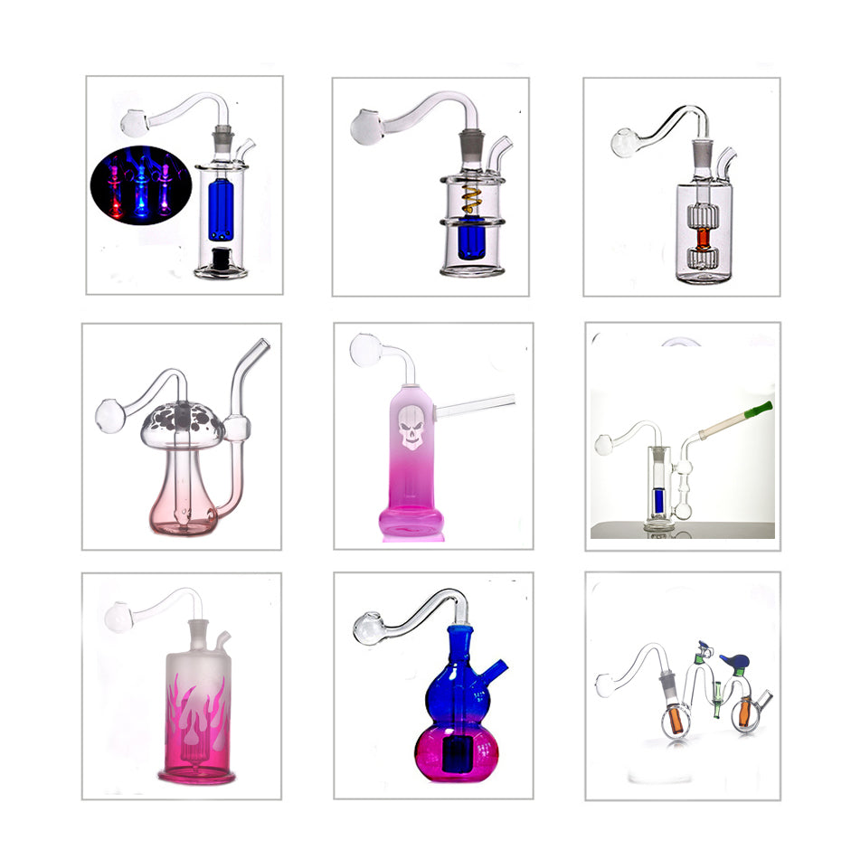 20 styles Pocket hookah glass oil burner Bong with Thick Pyrex Mini bubbler ashcatcher recycler Smoking Water Pipes Travel Bongs with male oil nail