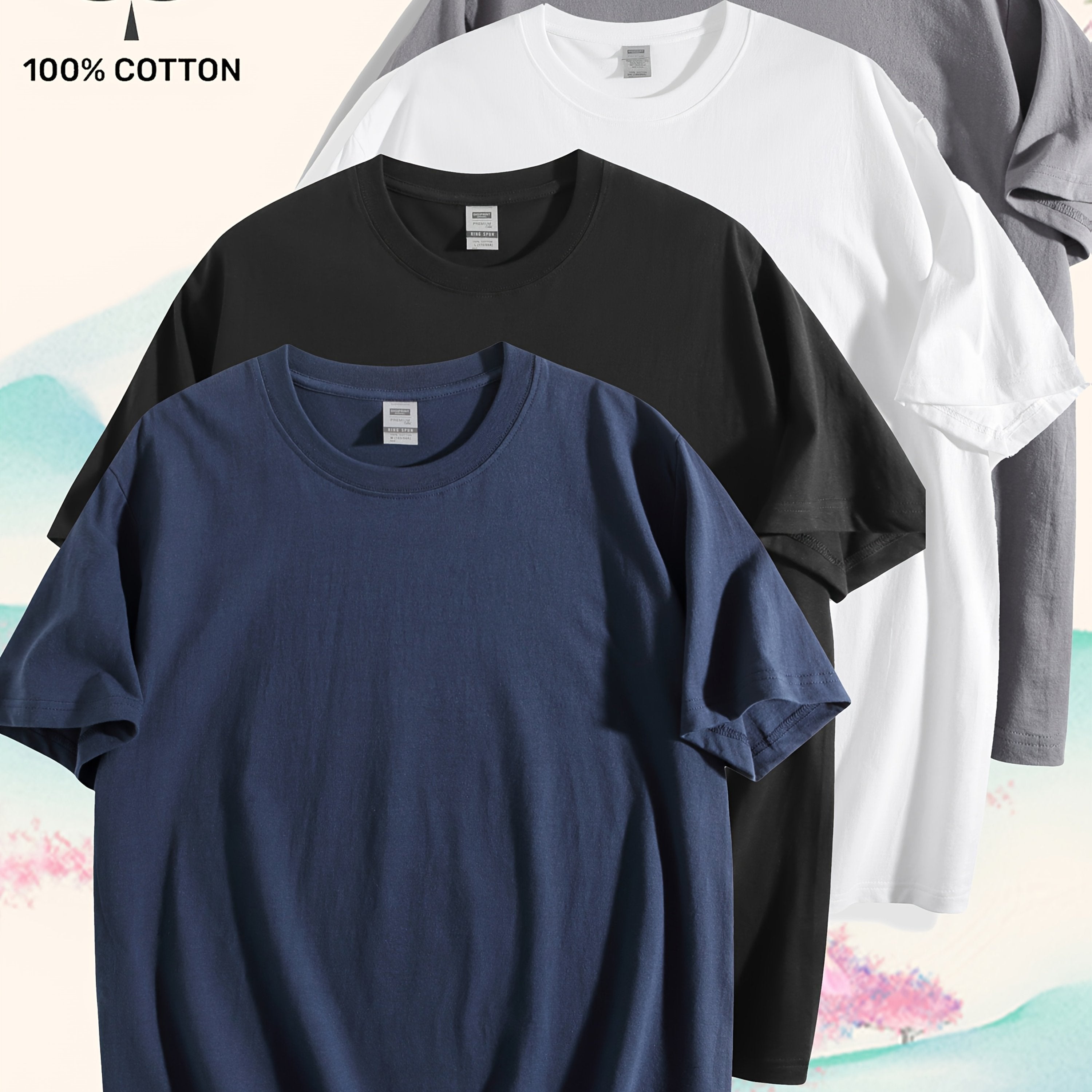 TEMU 4pcs Set, 100% Cotton, 180g Cotton Summer Casual Sports T-shirt, Multiple Color Combinations, Same Style For Men And Women, A Holiday Gift That
