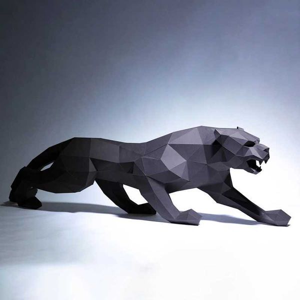 ArchitectureDIY House 95cm Fierce Leopard 3D Paper Model Home Decor Living Room Floor Decoration Animal Ornaments Papercraft DIY Puzzles Han