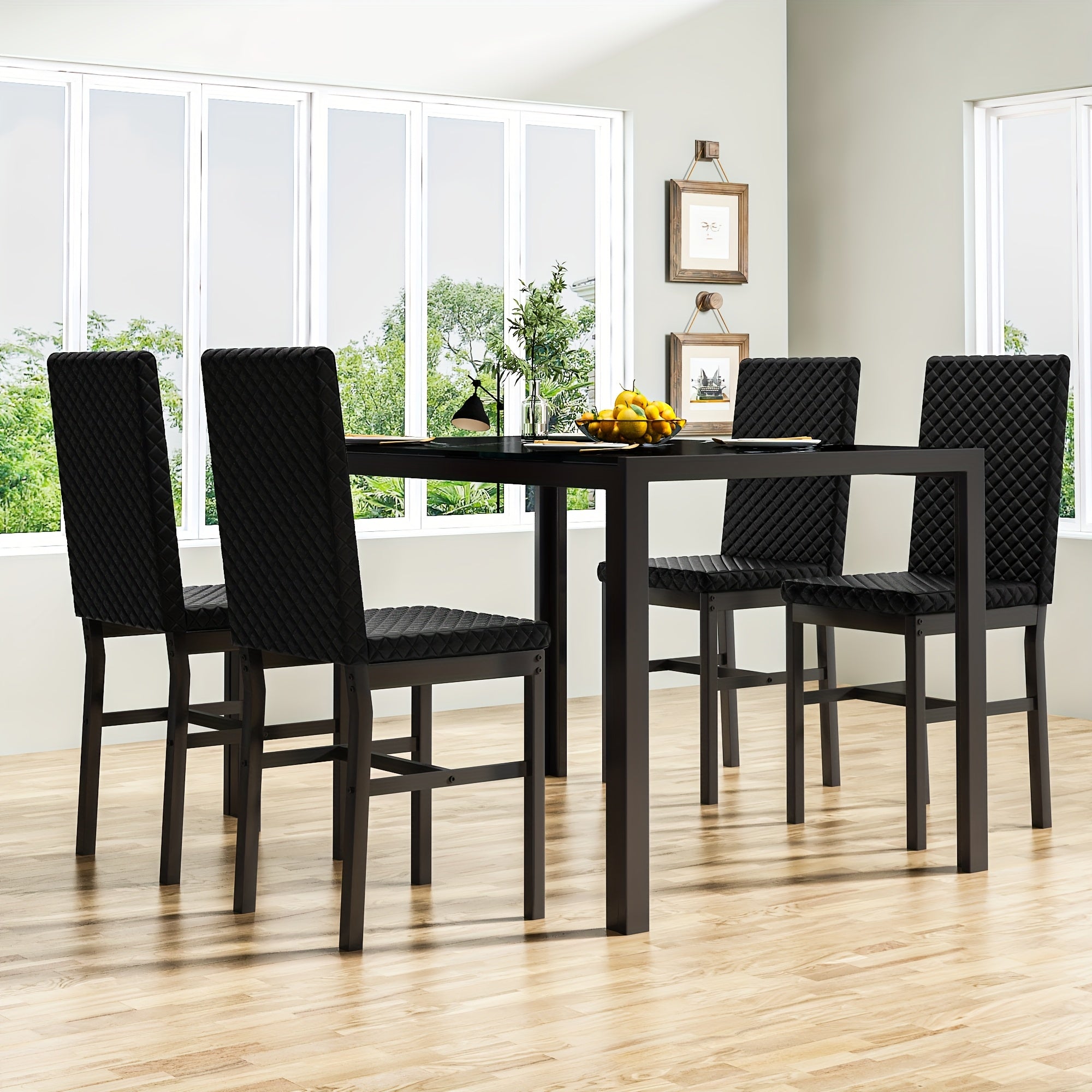 TEMU Modern Luxurious Style 5pcss Dining Room Table Set, 5pcs Dining Table Bar Table Set With Tempered Glass Tabletop, Metal Frame And Leather