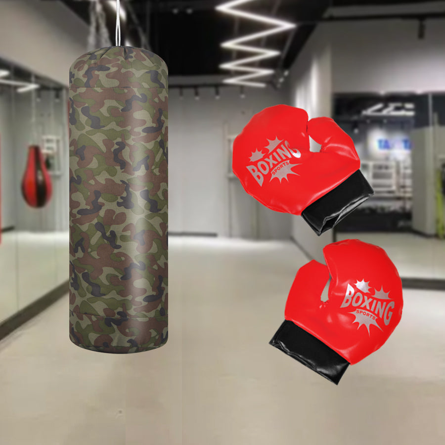 Army Camo Punching Bag Set with Gloves,Hanging Punch Bag with Hooks Boxing Toy for Boys, Adjustable Height Kids for Indoor Outdoor Training Gift