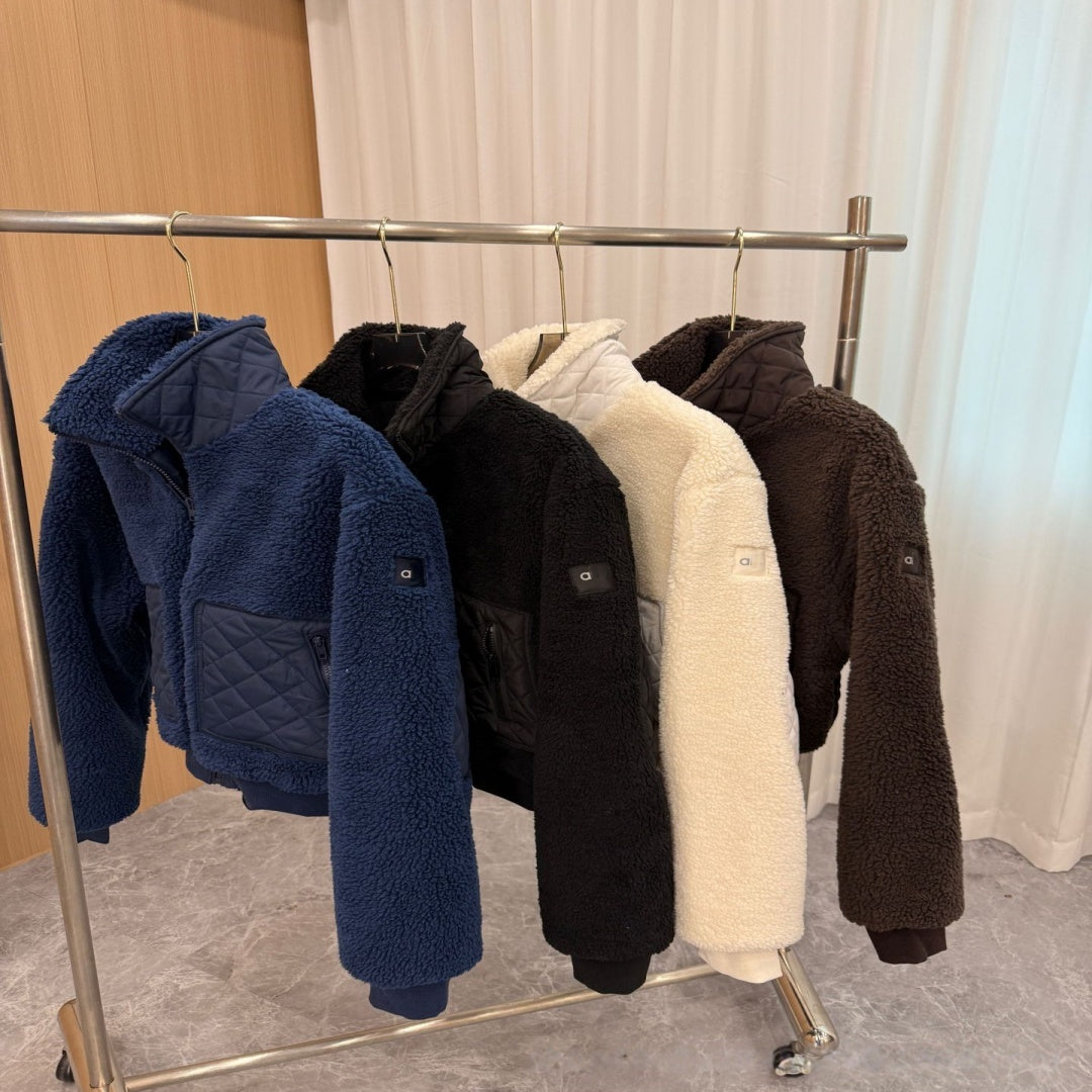 Hot sale 2025 Womens Coat Designer Jackets Letter Printed Lambswool Stand Collar Fashion Casual Thick Warm Short Zipper Jacket Outerwear for AutumnW