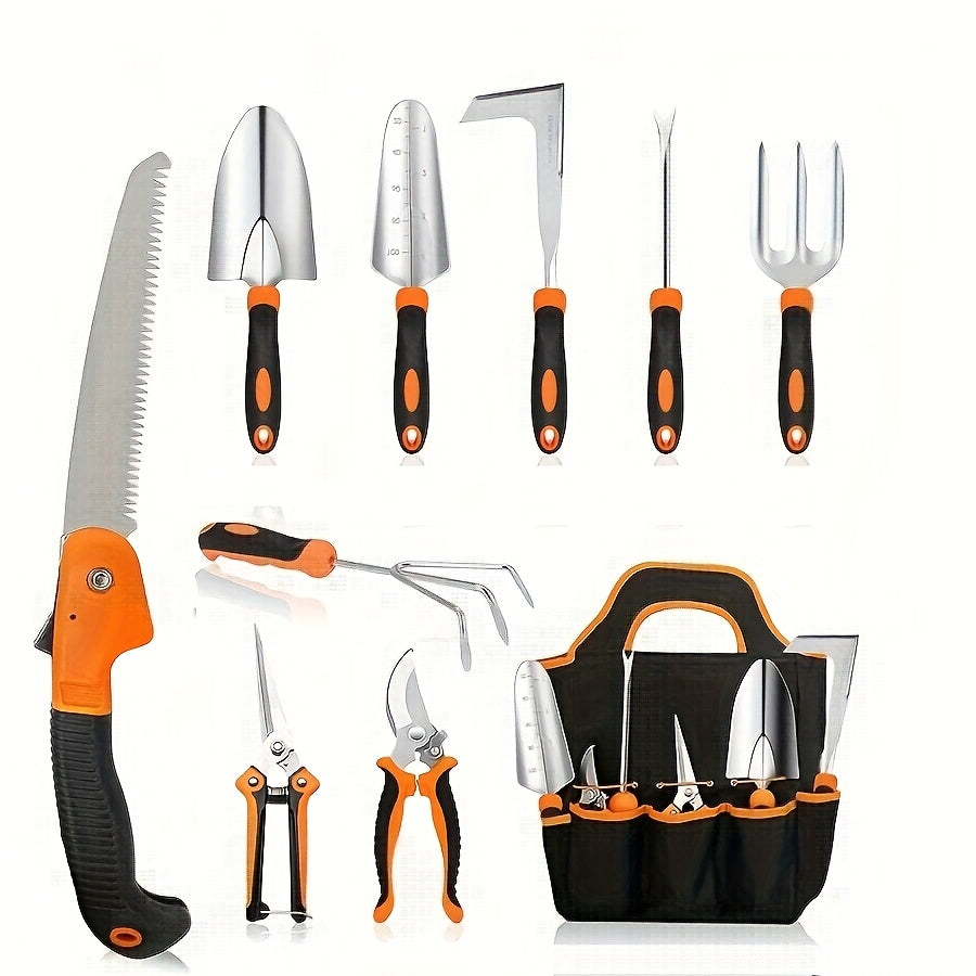 TEMU Garden Tool Set, Stainless Steel Heavy Duty Gardening Tool Set, Heavy Duty 10-piece Yard Tools With Non-slip Handles, Gift Tote Bag Included,