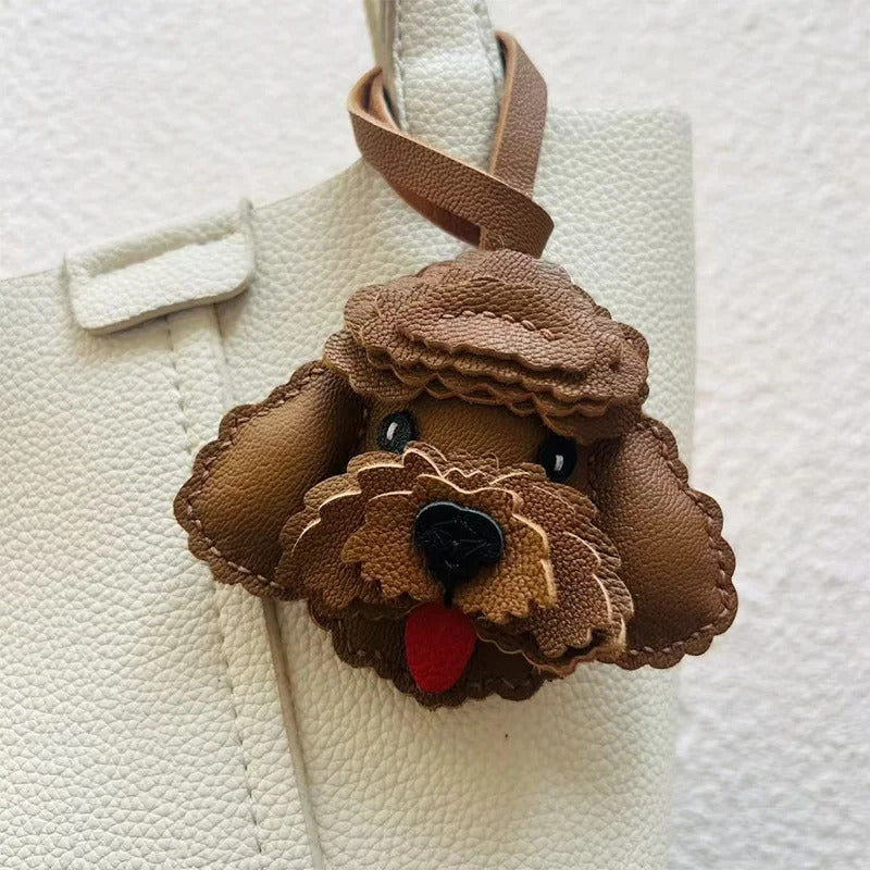 Teddy Dog Genuine Leather Handmade Bag Charm PendantKeychain Hanging OrnamentHandbag Purse Exquisite DecorKeyring Accessories 250221