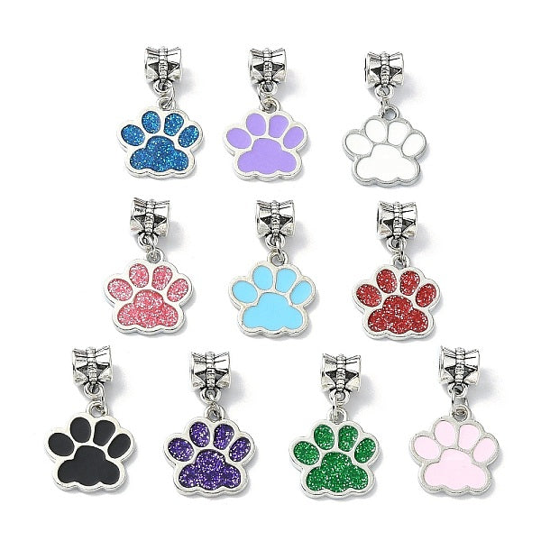 Charms colgantes europeos esmaltados de aleación con estampado de pata de perro