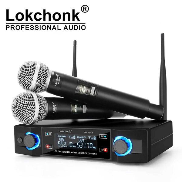 Microphones GLXD2 Professional Wireless Microphone System Dual Channel UHF Fixed Frequency Cordless Handheld Dynamic Microphone for Karaoke