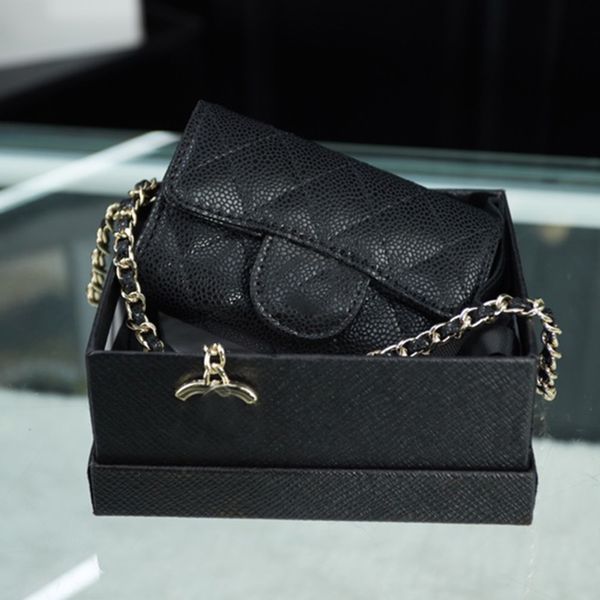 Quilted woc Fold Wallet on chain Insert woman Man Purse Caviar Leather Mini Pouch cross body Gold Hardware Woman Clutch Bags shouder Card Ho