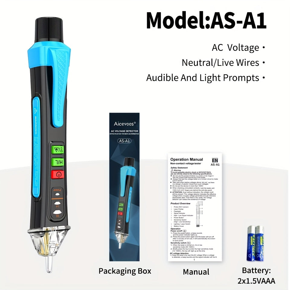 TEMU Aicevoos Non-contact Voltage Tester Pen - Induced Sensor, 12- Ac Detection With Finder, Display & Aaa Batteries, Portable Electrical Outlet