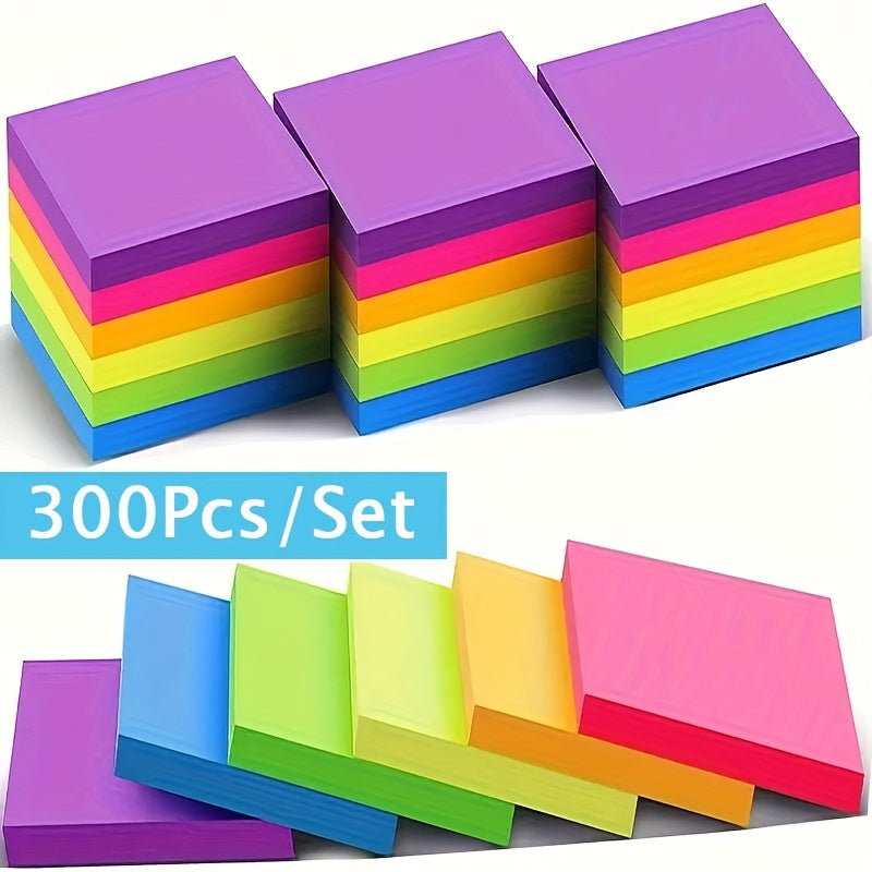 TEMU 300pcs Of Bright Fluorescent Sticky Notes - Colors, Suitable For Students And Offices. Cute Sticky Notes With Colorful Notebook Paper, Family