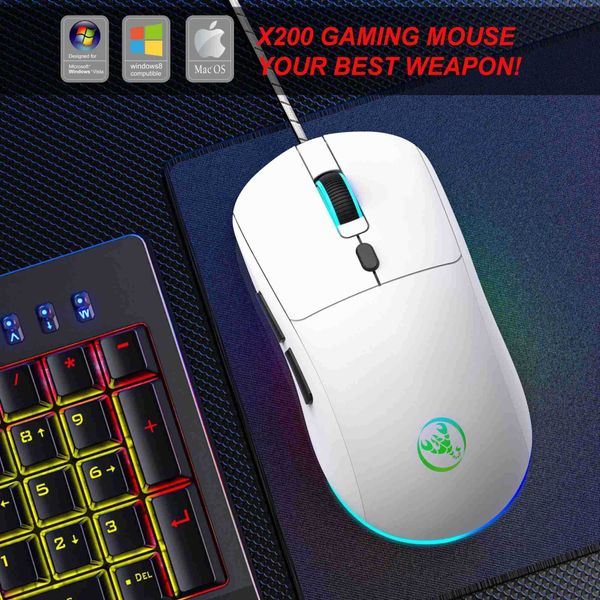6 Keys Wired Gaming Mouse Adjustable 3600dpi 7 Colors RGB Comfortable Mice for Home Office Laptop Computer Gamer J241220