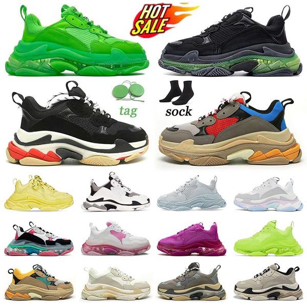 high quality triple s sneaker casual shoes mens womens white Black Bubble bottom platform grey Wine Red pink blue Neon Green yellow pink out