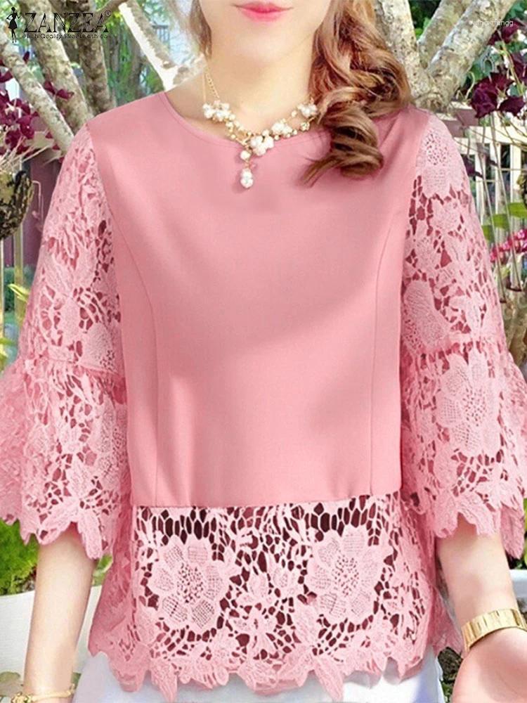 Women&#039;s Blouses Elegant Lace Crochet Blouse ZANZEA Summer Bohemain Holiday Shirt Women Stylish 3-4 Sleeve Hollow Out Tunic Tops Patchwork