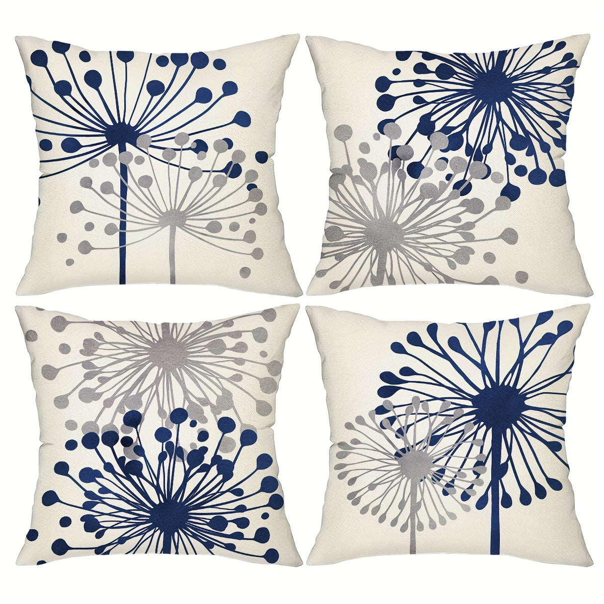 TEMU Set Of 4 Navy Blue Abstract Floral Dandelion Throw Pillow Covers 18*18inch Modern Art Home Decor Pillowcase Cushion Cases For Porch Patio Couch
